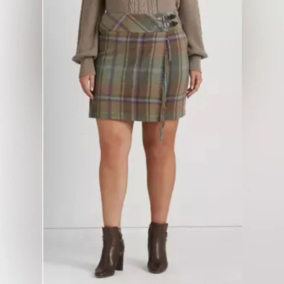 Lauren Ralph Lauren Women’s Plaid Fringe Trim Tweed Mini Skirt - Picture 5 of 16